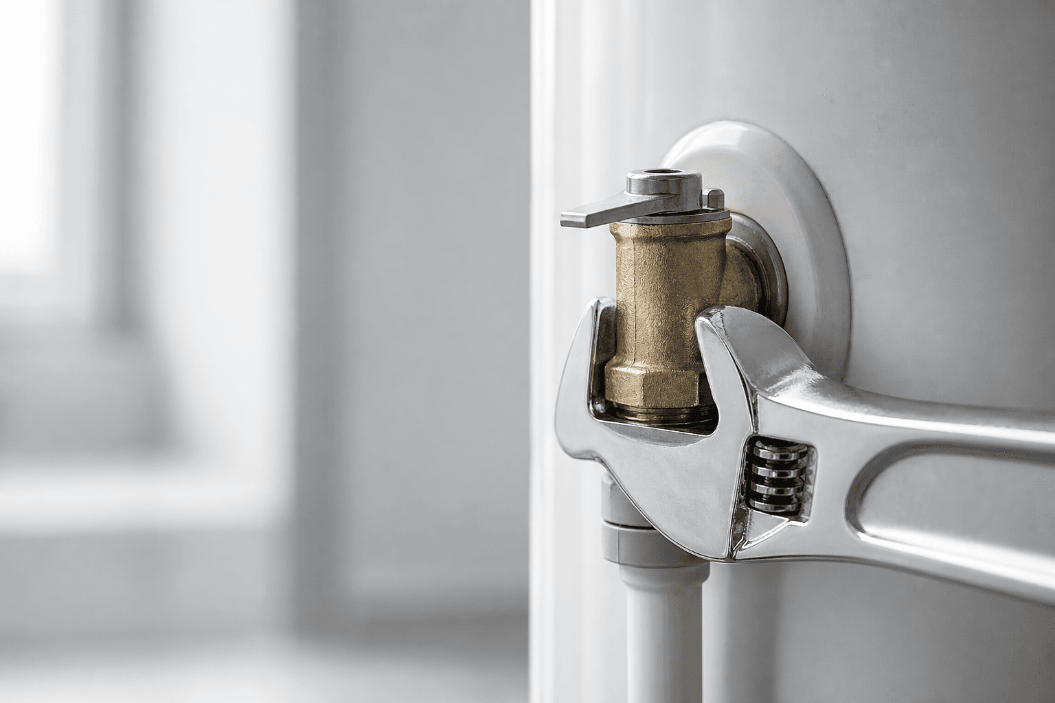 A wrench on a water heater valve